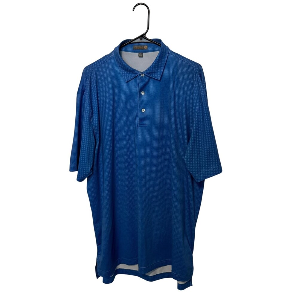 Peter Millar Polo Shirt Mens Large Blue Polka Dot Summer Comfort Performance